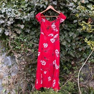 Reformation Red Floral Midi Dress